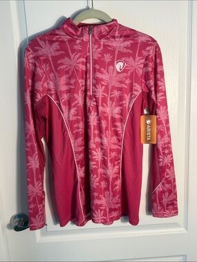 Arista Pink Palm-Print Equestrian Sun Shirt Quarter-Zip Size M NWT